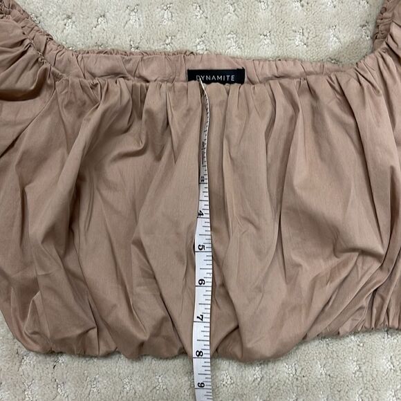Dynamite Short Bubble Sleeve Crop Top, Women’s Size Small, Beige - Picture 5 of 6